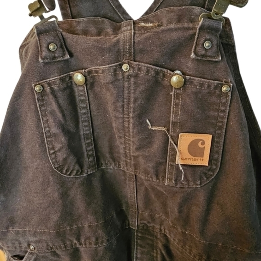 Carhartt Bibs‎ Overalls Quilt Insulated Duck Sandstone Men 42x32 R27- NOTE - Picture 6 of 16